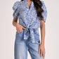 Elan - Short Sleeve Puff Sleeve Tie-front Top