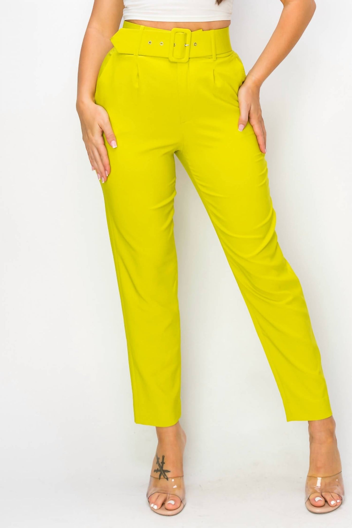 A.C.G. Los Angeles - Women's Ankle Slim Fit Cigarette Pants With Belt