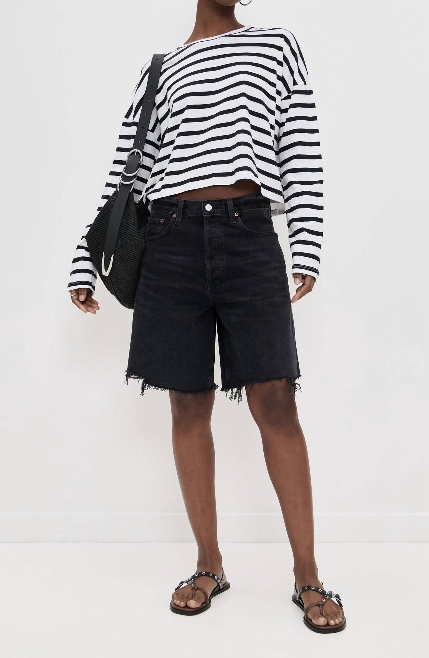 Askk Ny - Cropped Long Sleeve Stripe Tee
