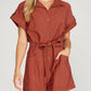She + Sky - Drop Shoulder Woven Twill Romper With Pockets