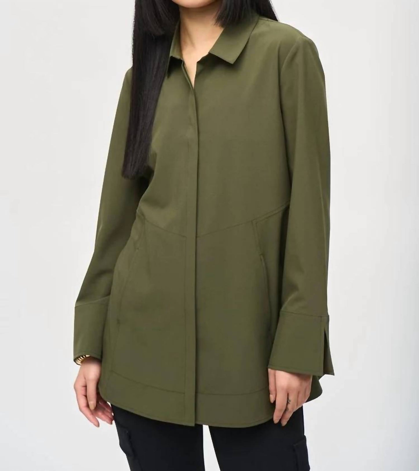 Joseph Ribkoff - Woven Button-Down Blouse With Pockets