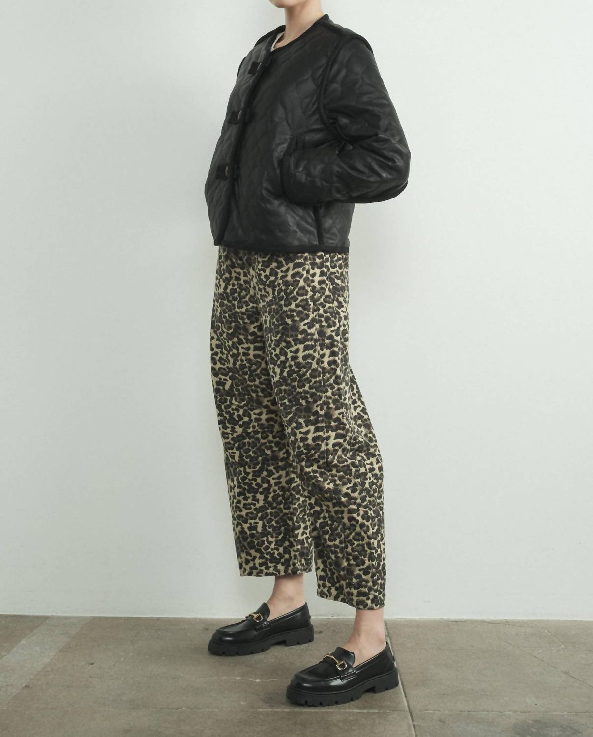 Aaron & Amber - PU Faux Leather Quilted Button Down Coat