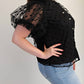 The Curve La - Plus Size Dot Mesh Knit Shirt With Puff Sleeve