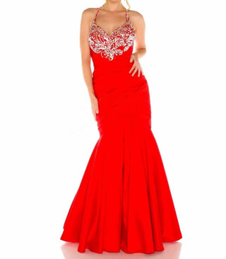 Mac Duggal - Vestido de sereia com decote halter e contas