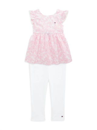 Tommy Hilfiger - Conjunto de 2 peças de blusa floral e legging capri para meninas