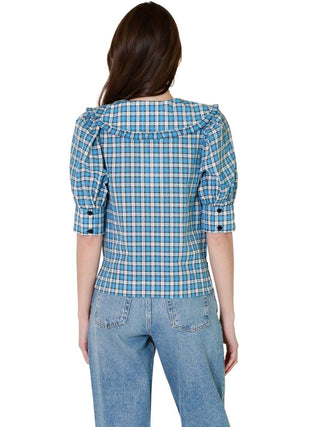 Ganni - BLUSA COM DECOTE EM V SEERSUCKER