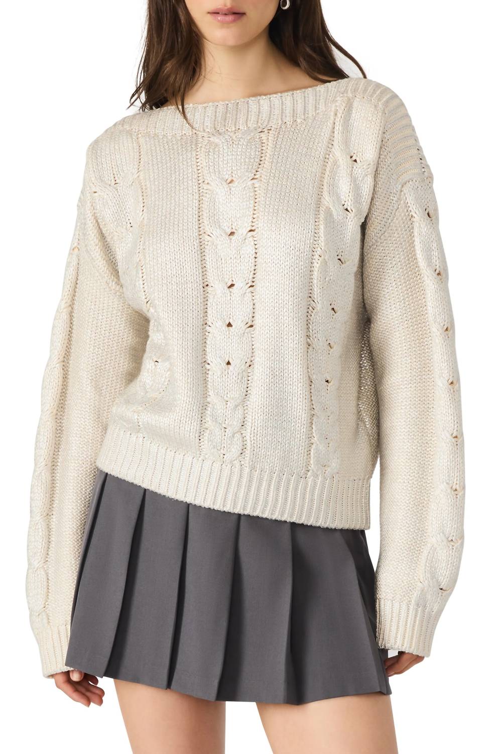 Steve Madden - Debbi Cable Cotton Boat Neck Sweater