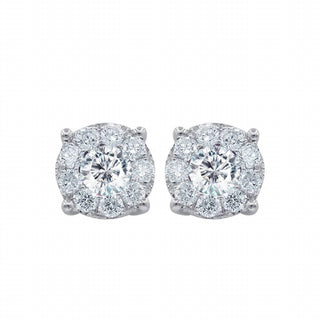 Diana M Jewels - Brincos de pino com halo de diamante de 0,80 cts