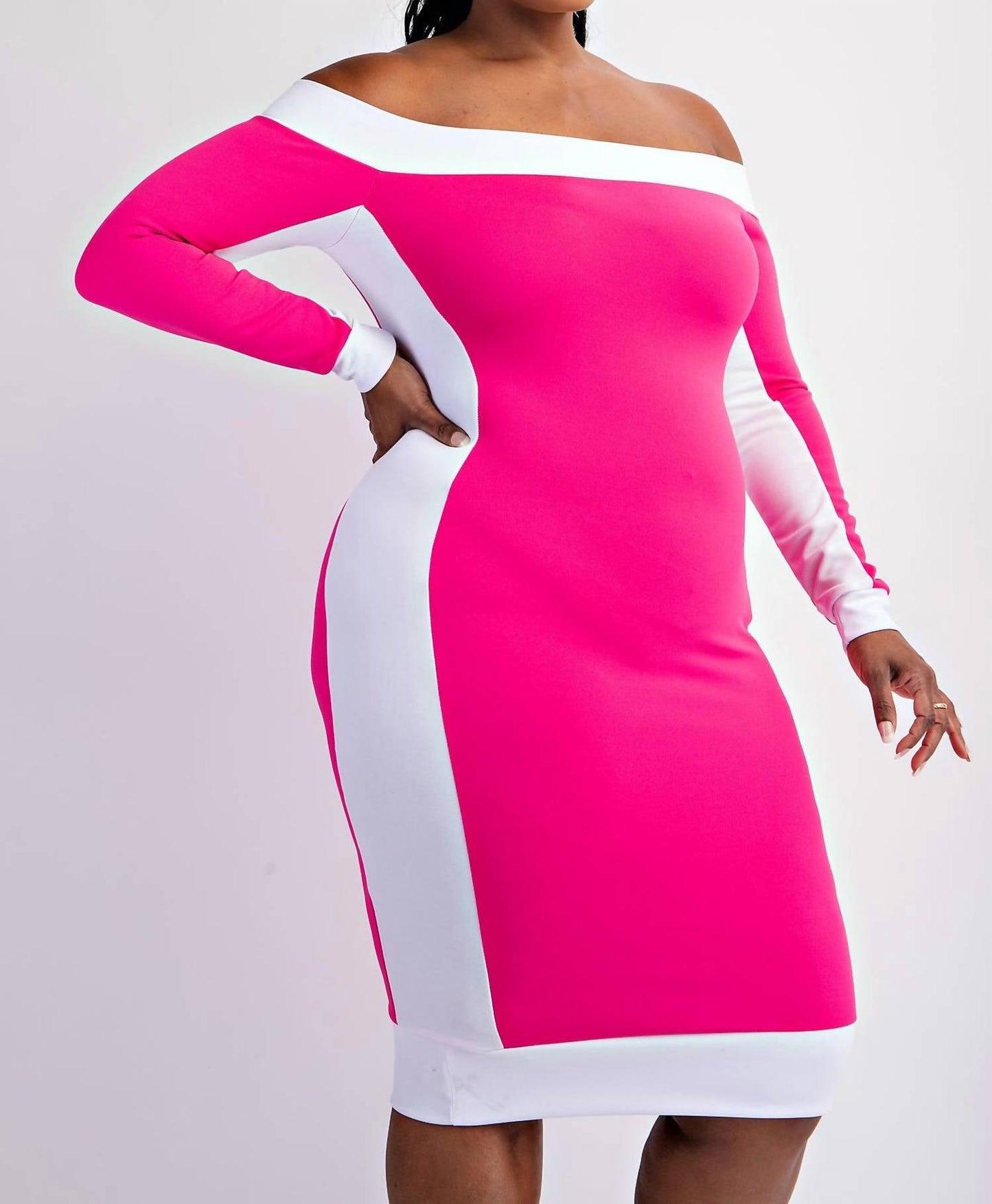The Curve La - Plus Size Knit Color Block Midi Dress