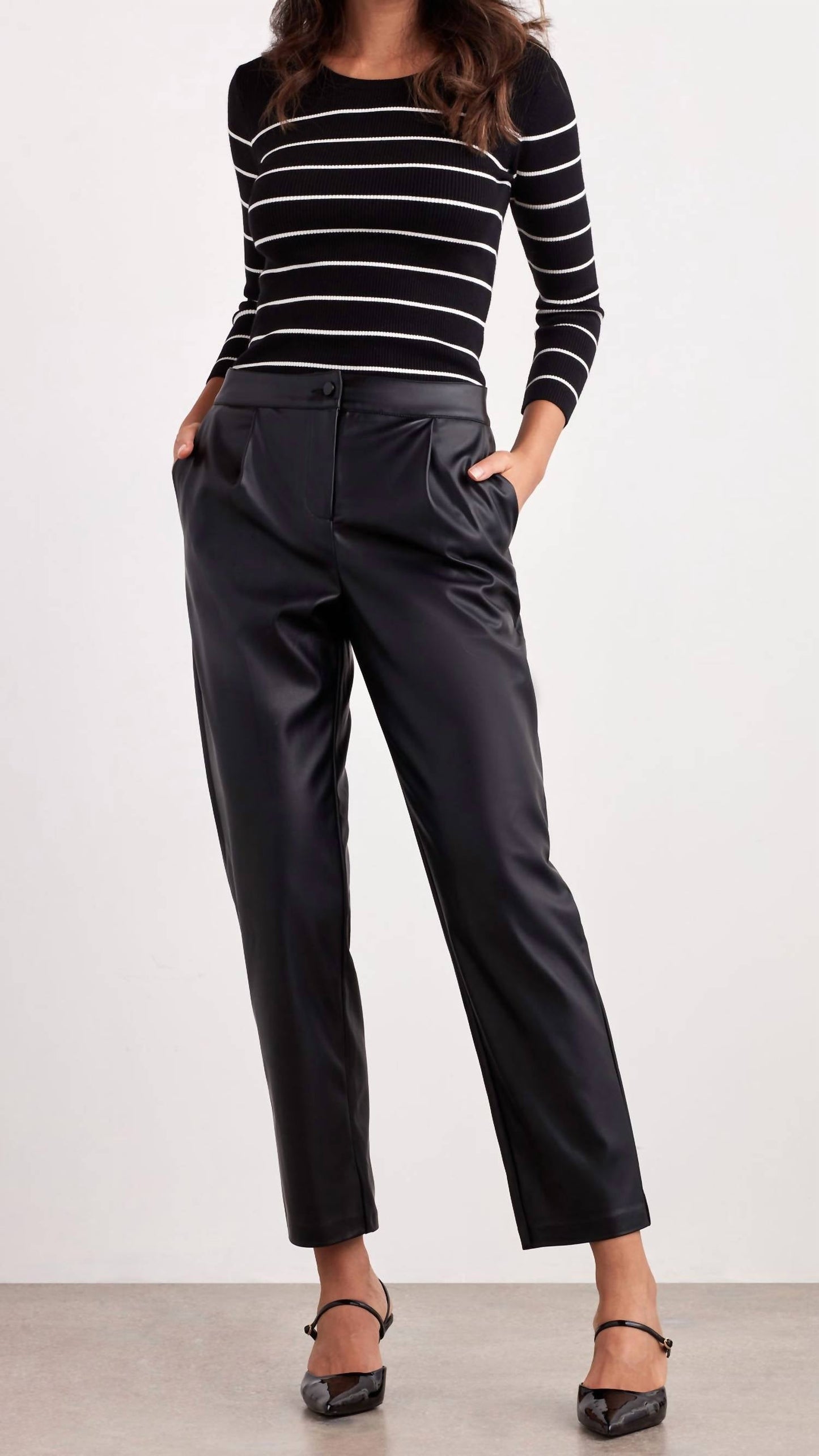 Ellen Tracy - Pleated Faux Leather Pant