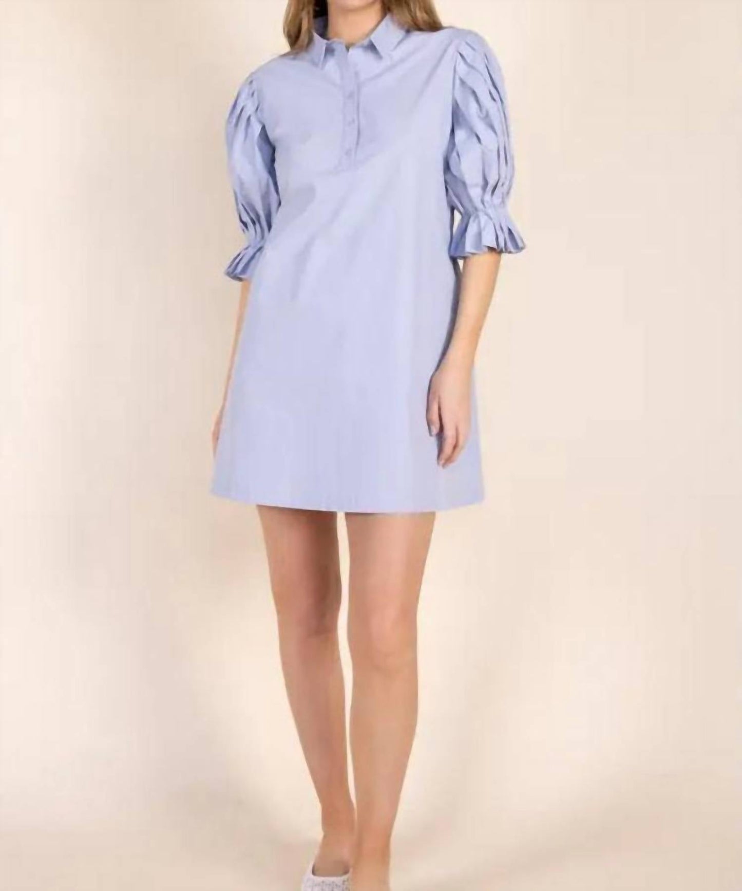 Before You Collection - Poplin Pleated Sleeve Shirt Dress