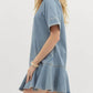 Entro - Denim V-neck Ruffled Mini Dress