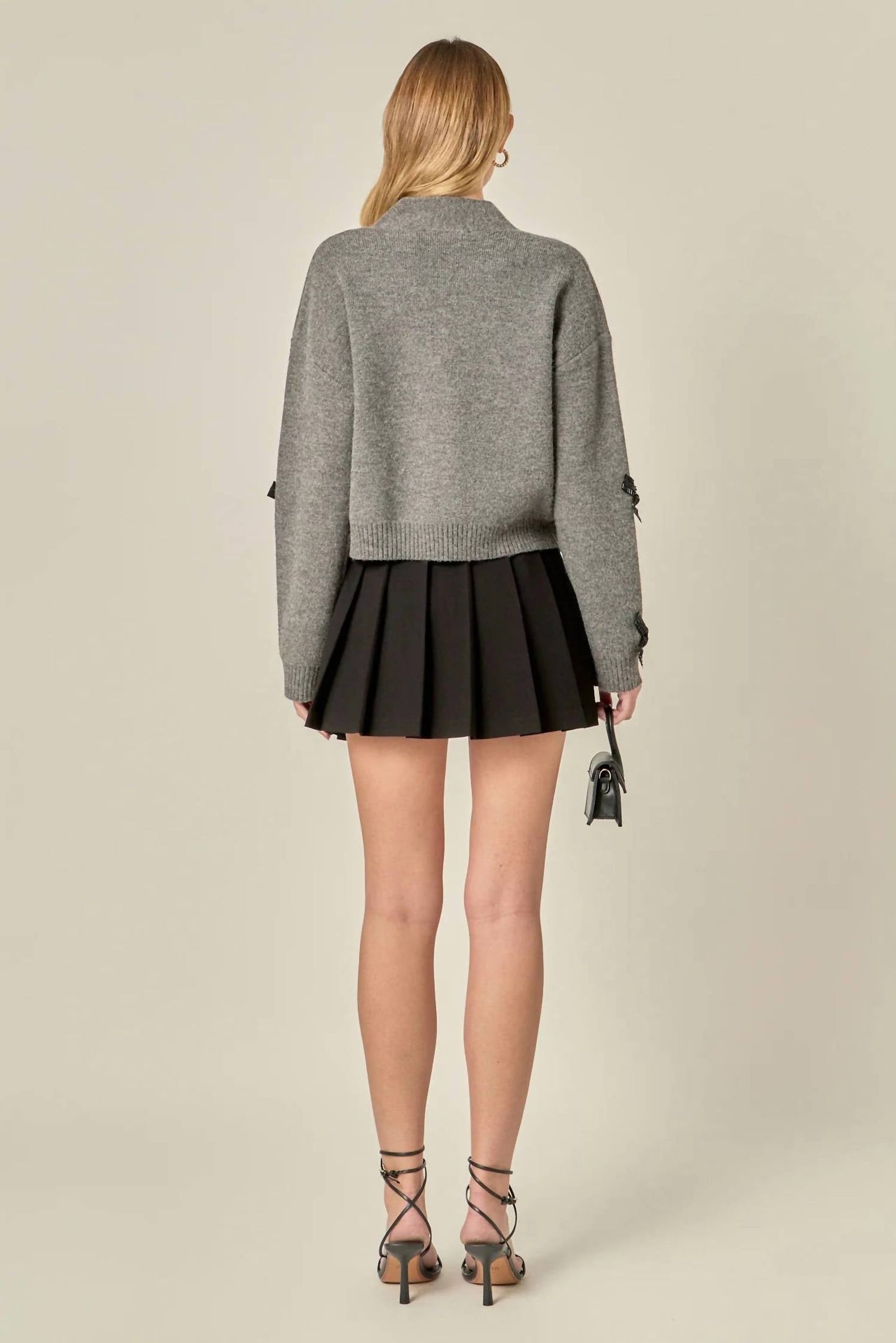 2.7 August Apparel - Chunky Cardigan with Beaded Big Bow