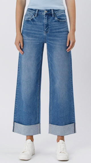 Lovervet - High Rise Double Cuffed Baggy Wide Leg Jeans