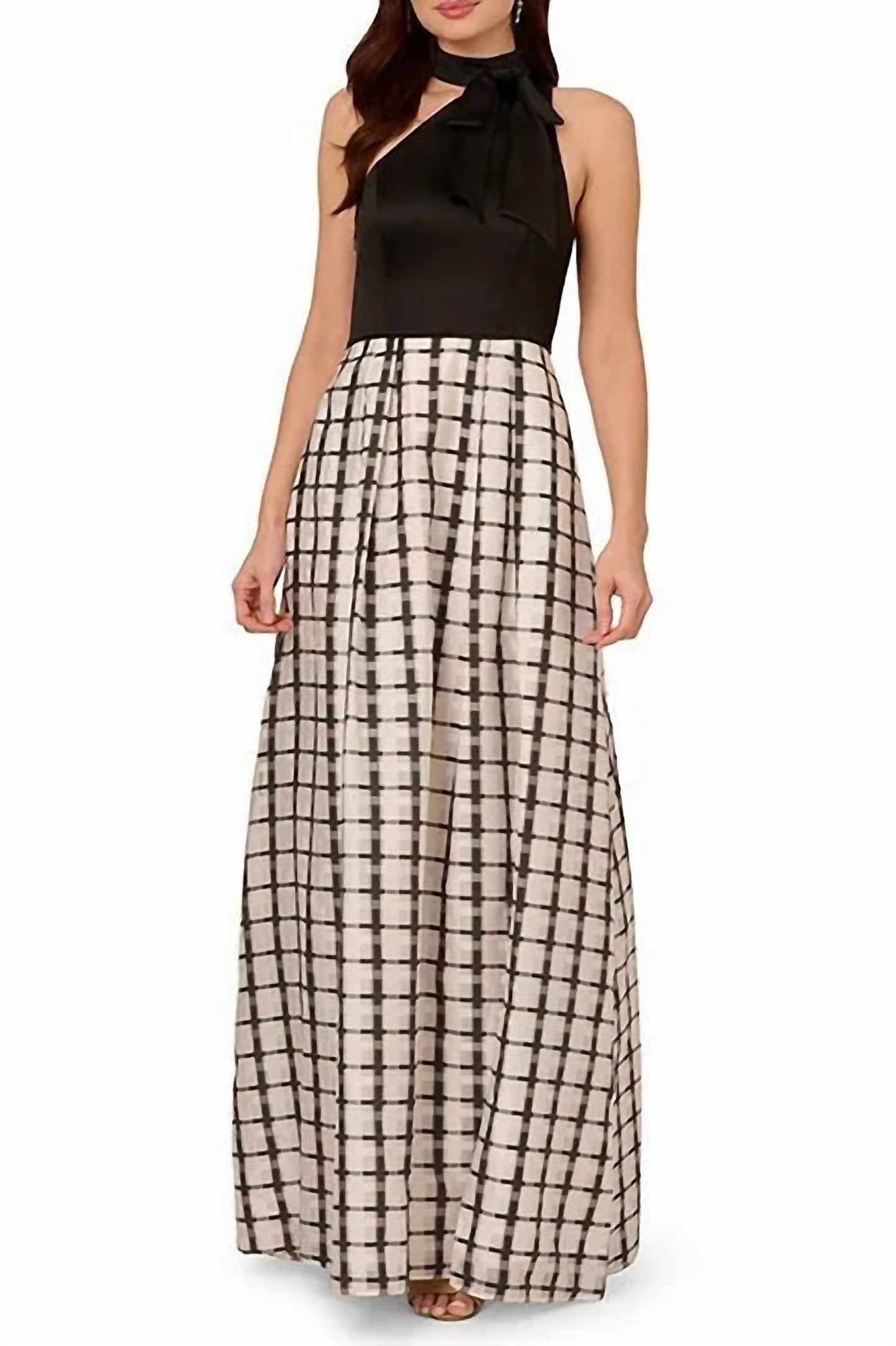 Adrianna Papell - Halter Neck Sleeveless Plaid Dress