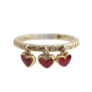 Hidalgo - Enamel Dangle Heart Charm Ring - Size 7