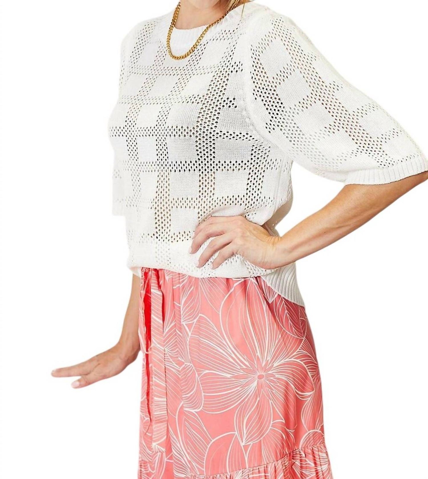 Double Take - Blusa de malha canelada chique com gola redonda