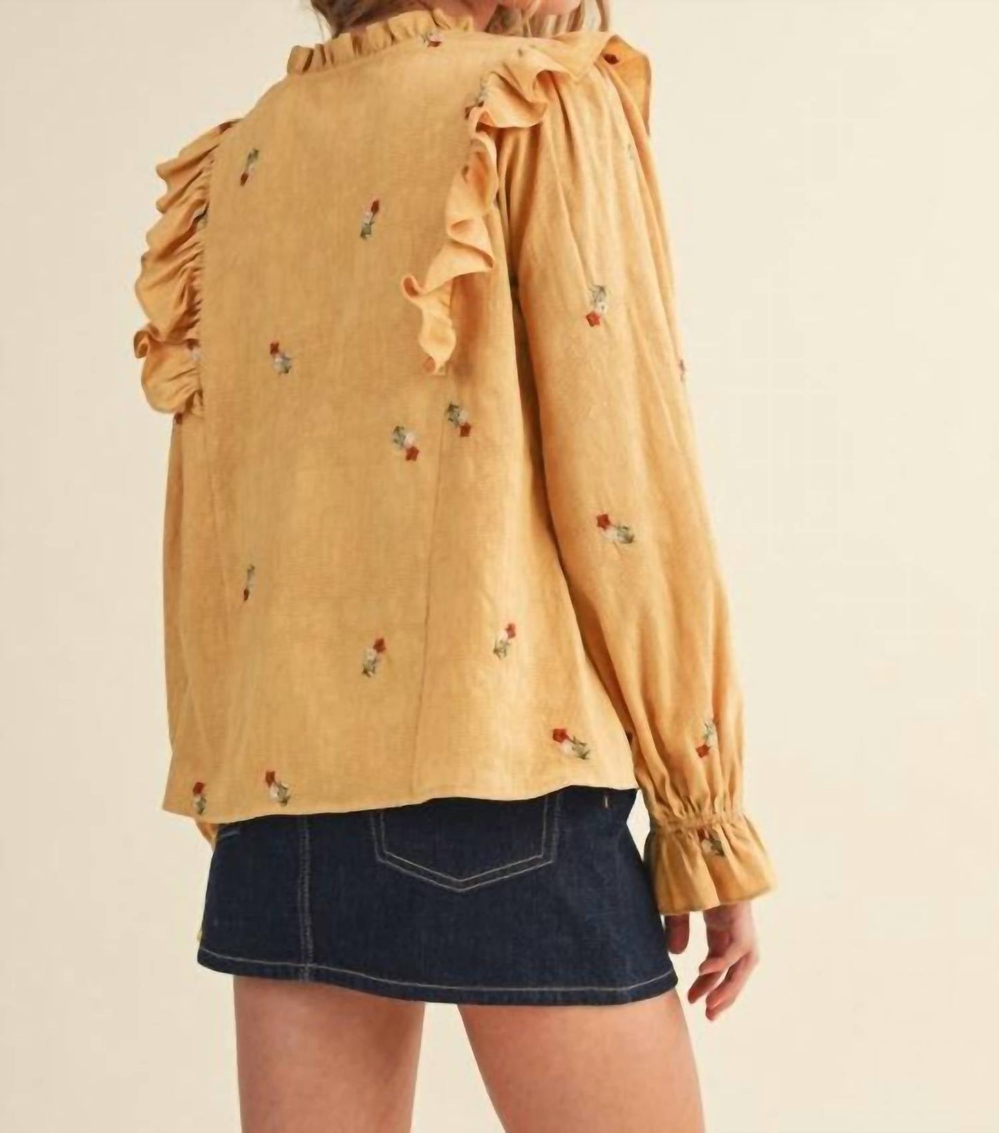 &Merci - Ruffled Smocked Embroidered Blouse