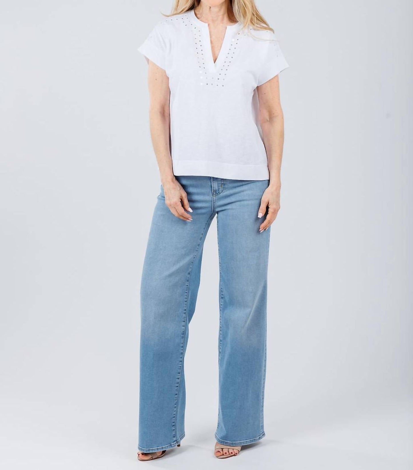 Elliott Lauren - Ramy V-neck Top With Mirror Sequin Detail