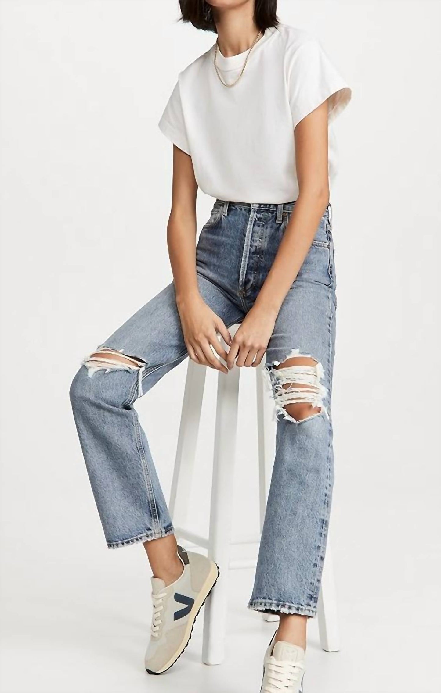 Agolde - 90's Pinch Waist Ripped High Rise Straight Jeans