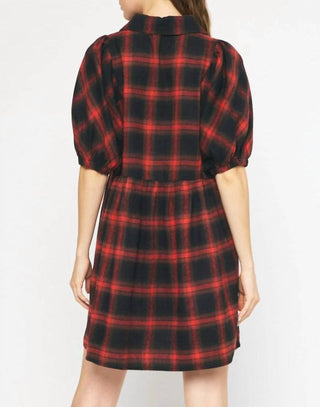 Entro - Plaid Puff Sleeve Dress