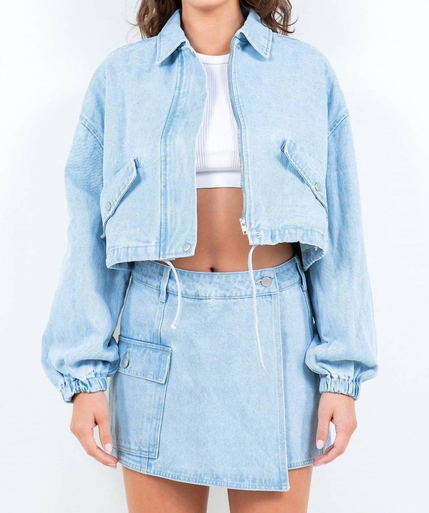 American Bazi - Cropped Denim Jacket With Drawstring