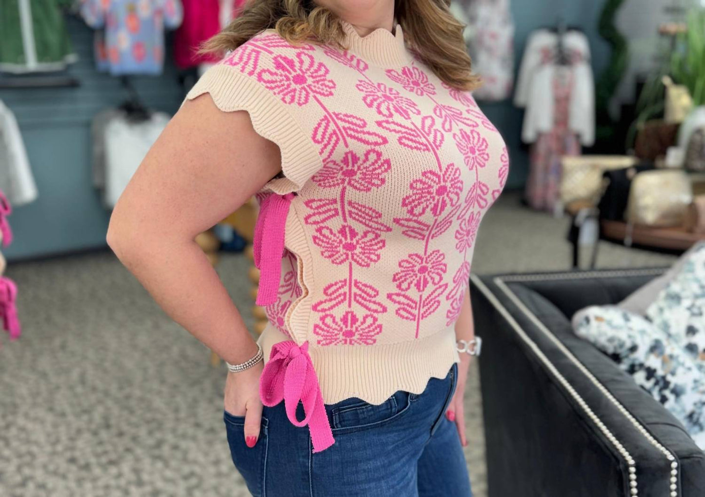 &Merci - Mock Neck Floral Sweater