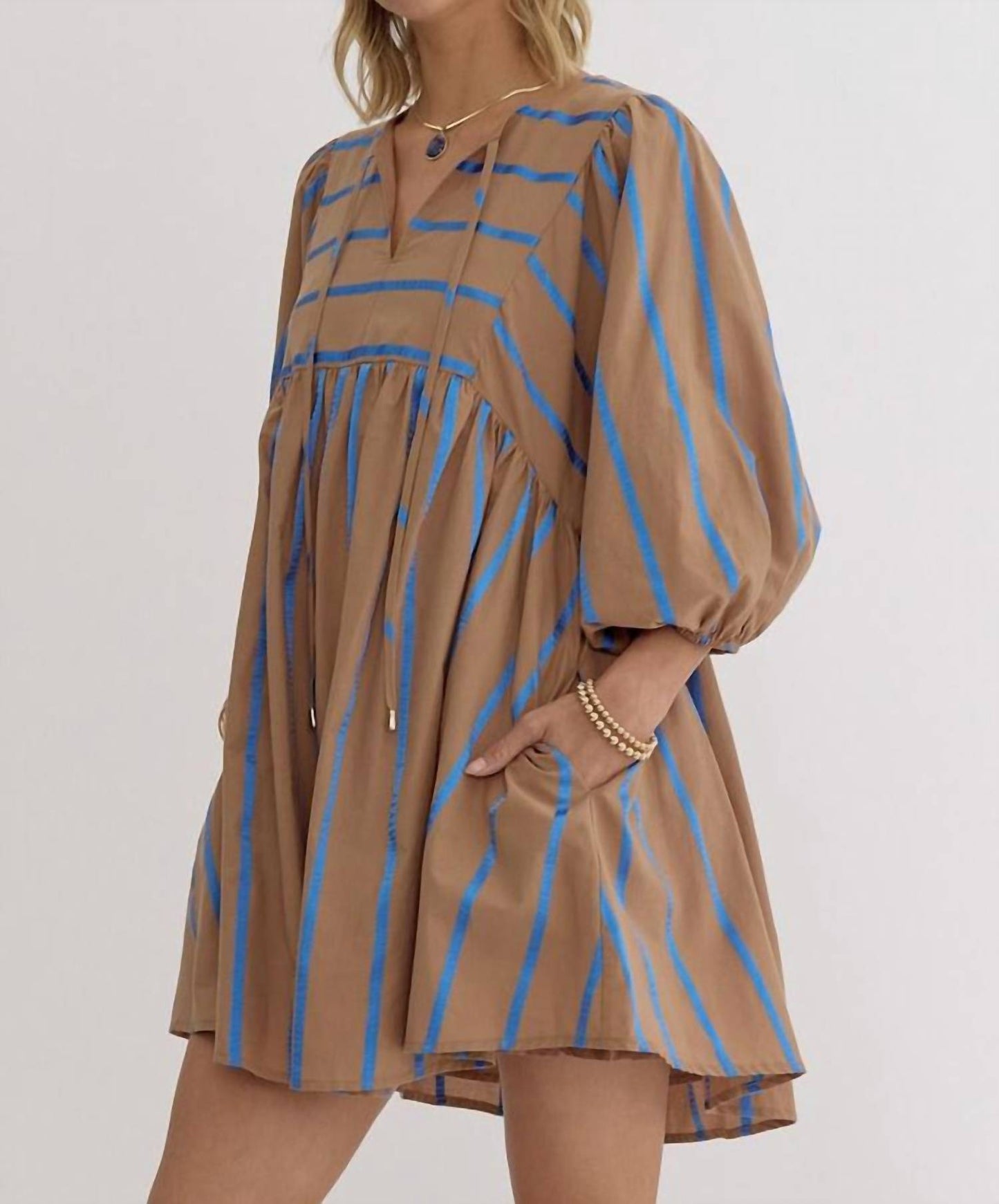 Entro - Striped Babydoll Short Dress