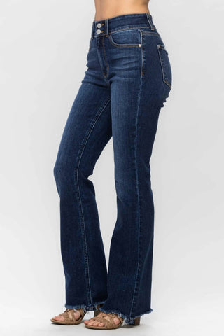 Judy Blue - Calça jeans bootcut vintage de cintura alta com bainha desfiada