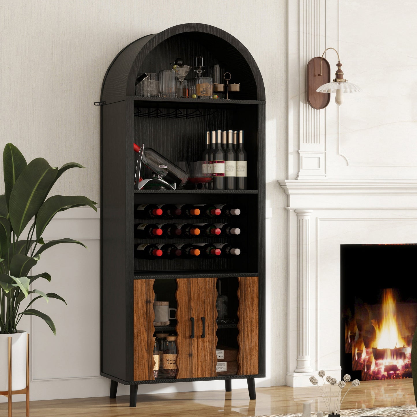 71' Farmhouse Arched Wine Bar Cabinet