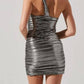 Astr - Golda Metallic One Shoulder Bodycon Mini Dress
