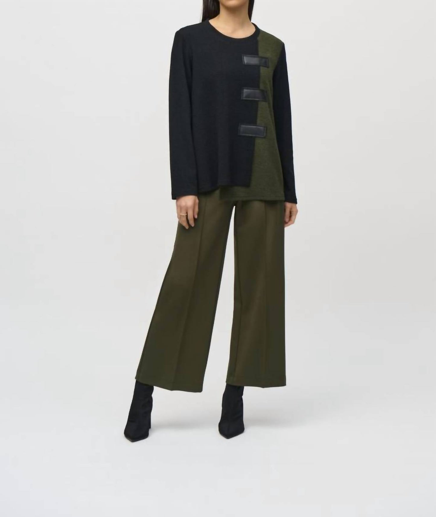 Joseph Ribkoff - Two-tone Color Block Textured Tunic