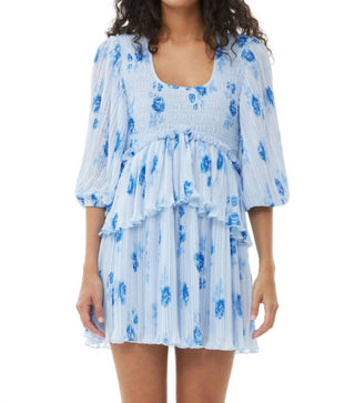 Ganni - Vestido curto plissado com babados em georgette