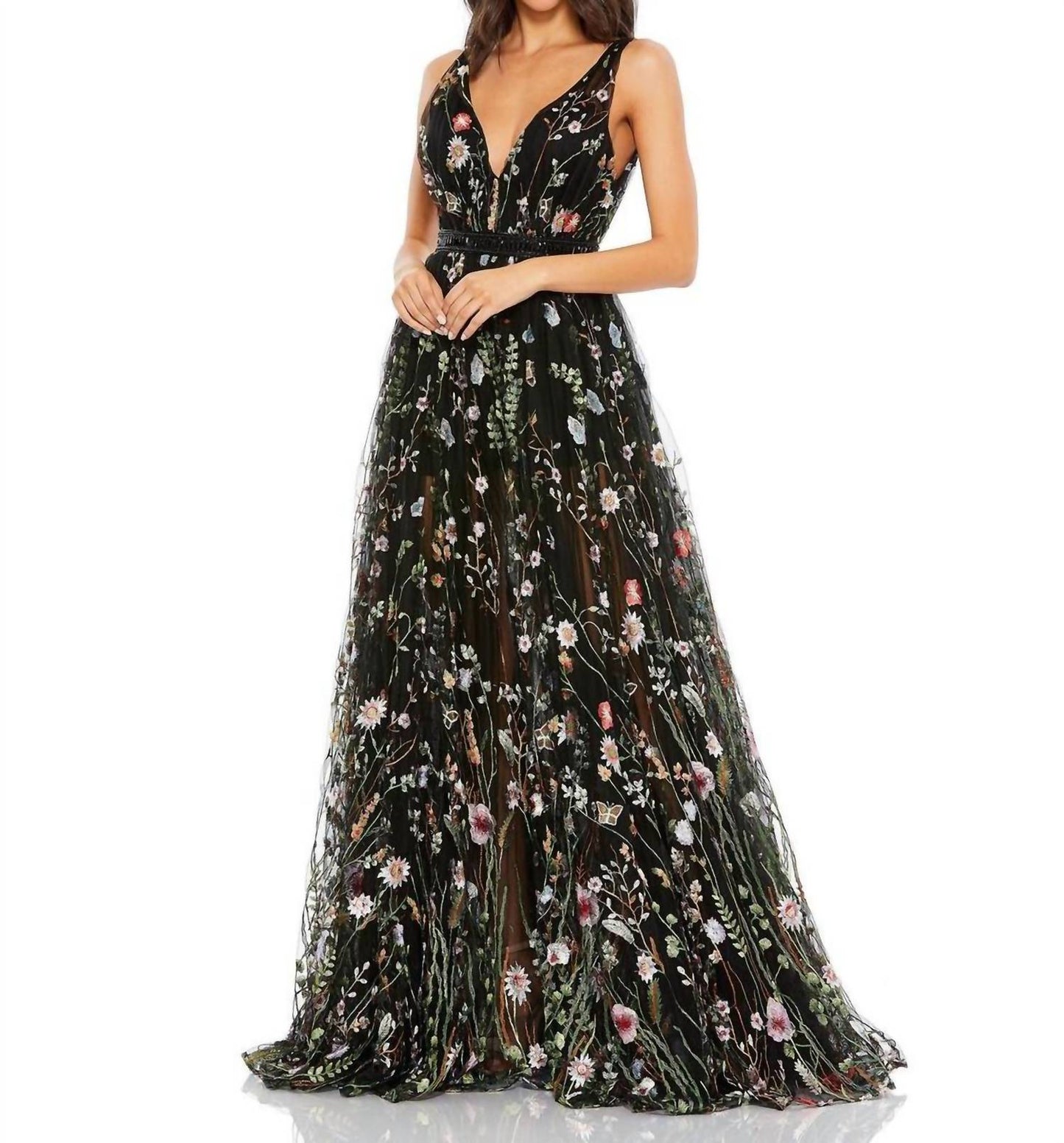 Mac Duggal - Floral Embroidered Sleeveless Gown