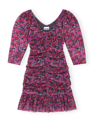 Ganni – Mini vestido floral com babados e babados