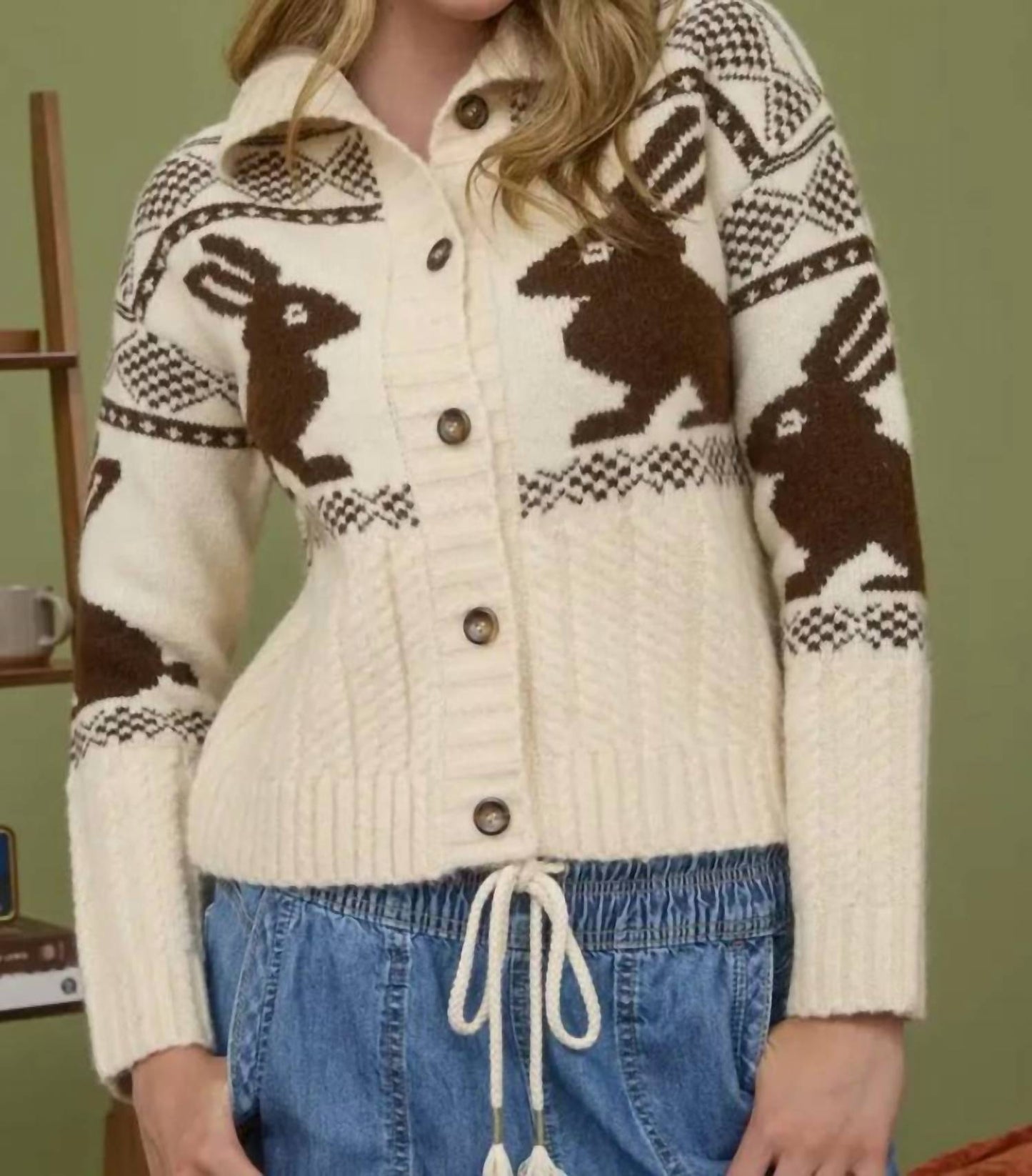 Blu Pepper - Bunny Jacquard Collared Cardigan