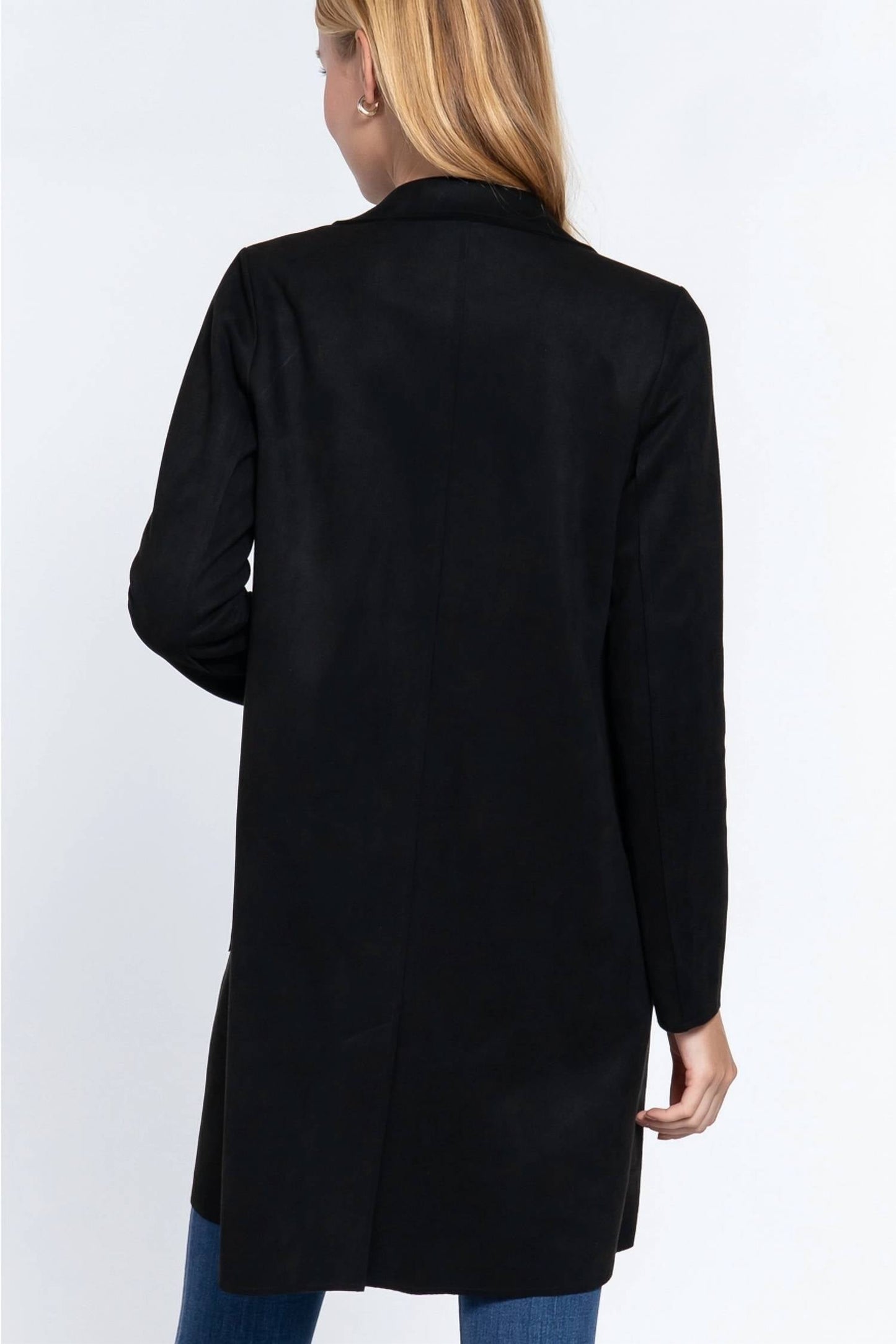 Active Basic - Long Sleeve Open Front Faux Suede Jacket