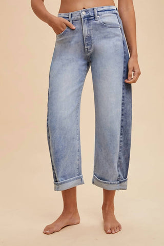 Anniewear - Gabrielle Two Tone Side Panel Stretch Barrel Leg Jeans
