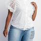 The Curve La - Plus Size Dot Mesh Knit Shirt With Puff Sleeve