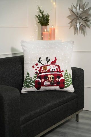 Merry Claus Caravan Jacquard Cushion – 24x24"