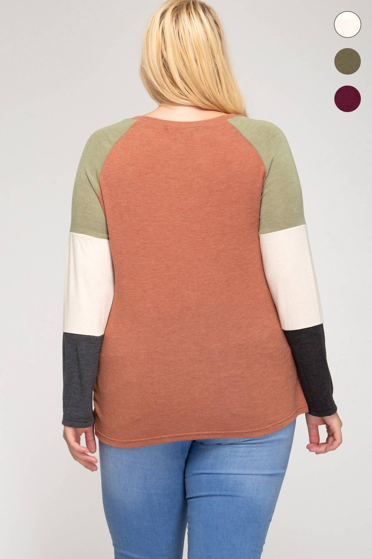 She + Sky - Color Block Front Twist Plus Top