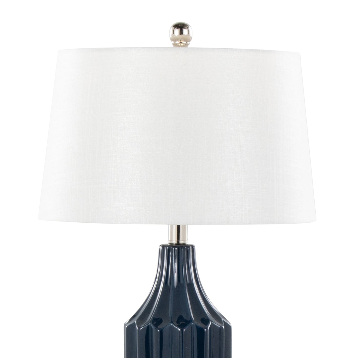 Stella 23" Contemporary Ceramic Table Lamp in Gloss Dark Blue Ceramic with White Shade