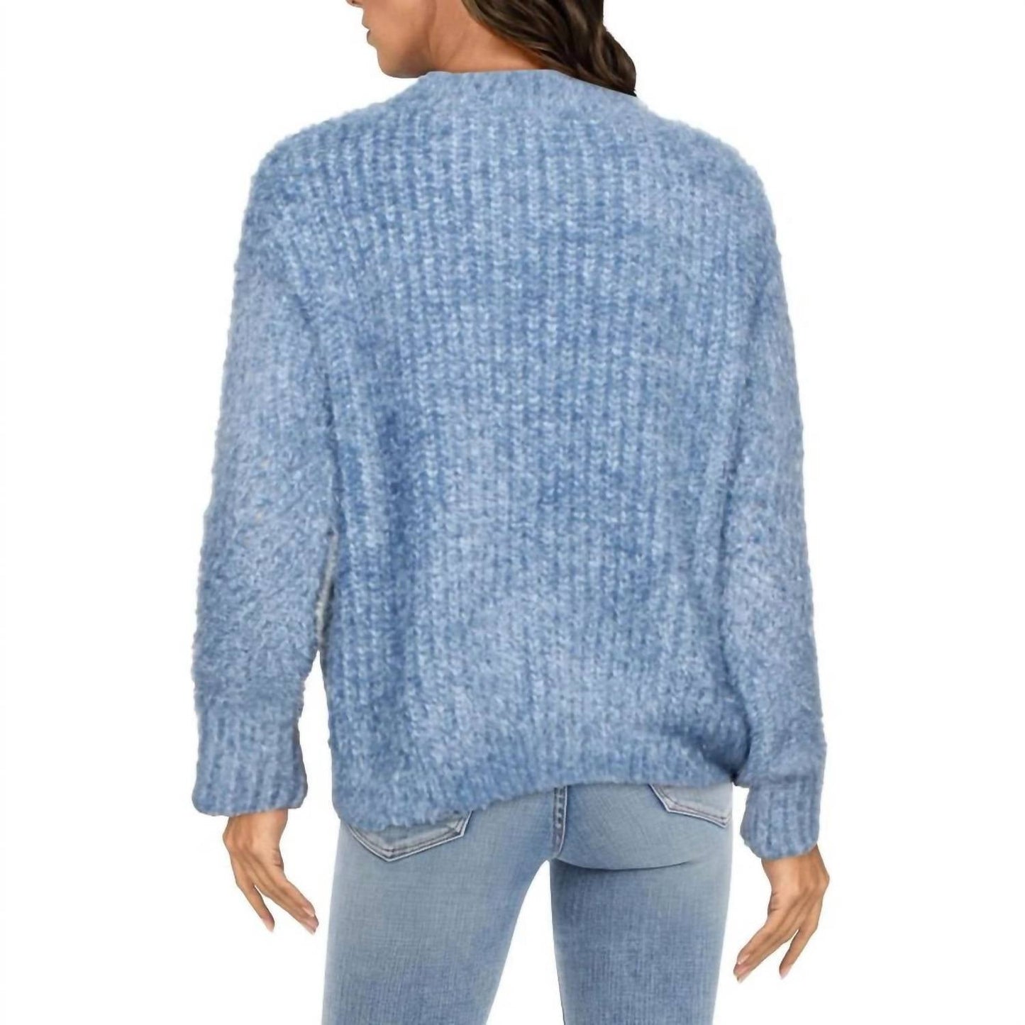 Aqua - Cropped Pointelle Mock Neck Sweater