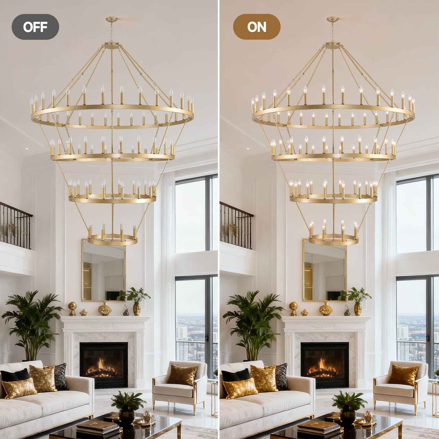 70.87 Inch 3-Tier Wagon Wheel Chandelier