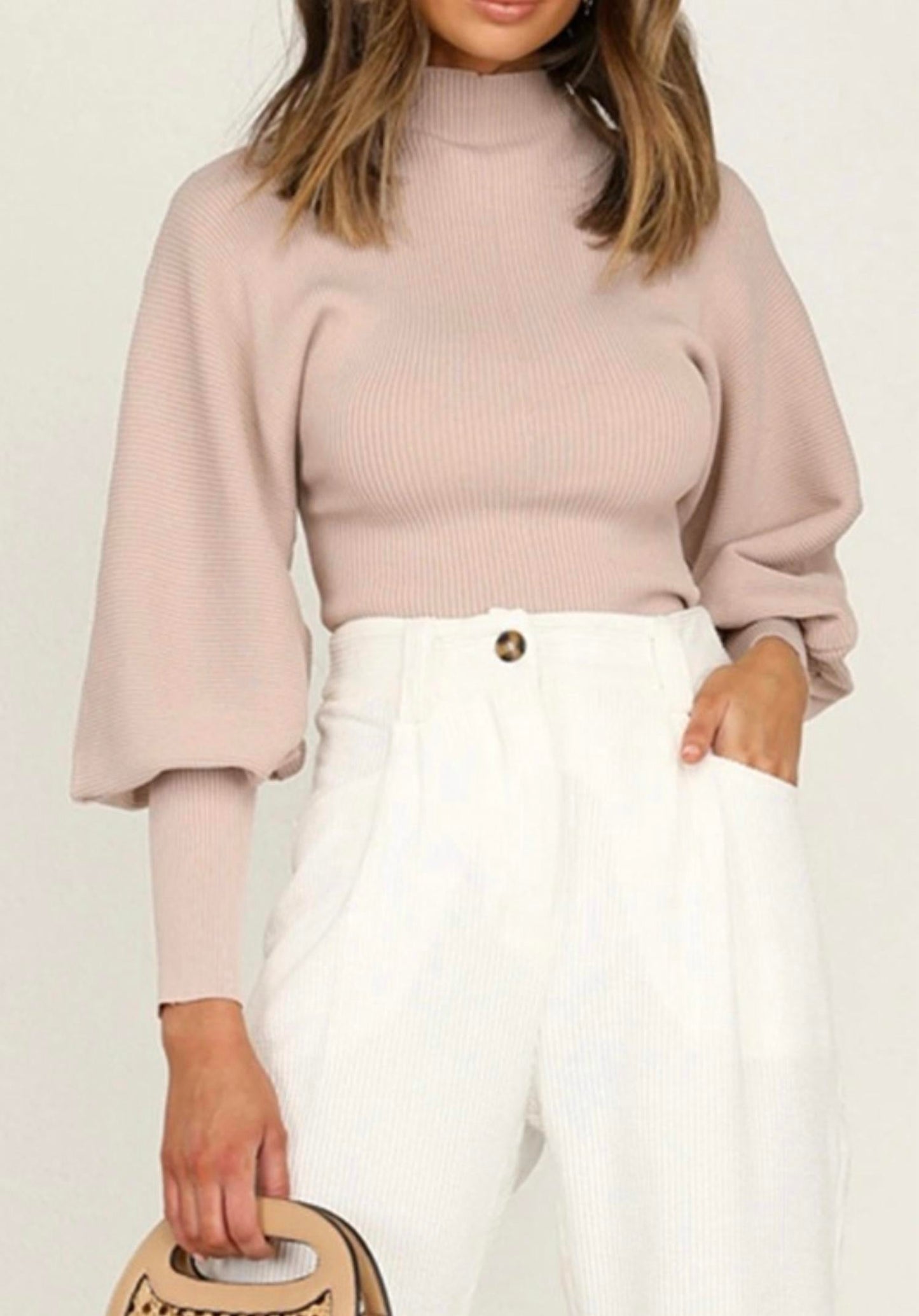 Esley Collection - Lovely mock neckline balloon sleeves top