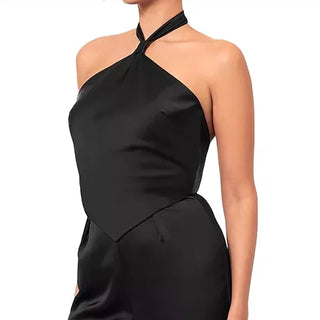 Aqua - Halter Wide Leg Satin Jumpsuit