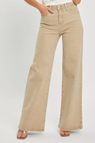 Risen - Jeans largo com controle de barriga de cintura alta