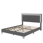 3-Pieces Bedroom Set, Queen Size Upholstered Platform Bed with LED Lights and Two Nightstands - Gray