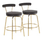 Rhonda Glam Counter Stool in Gold Metal and Black Velvet - Set of 2