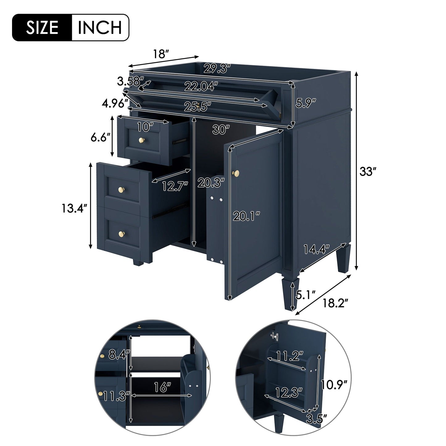 Bathroom Vanity With 2 Drawers and Tip-Out Drawer Storage Cabinet